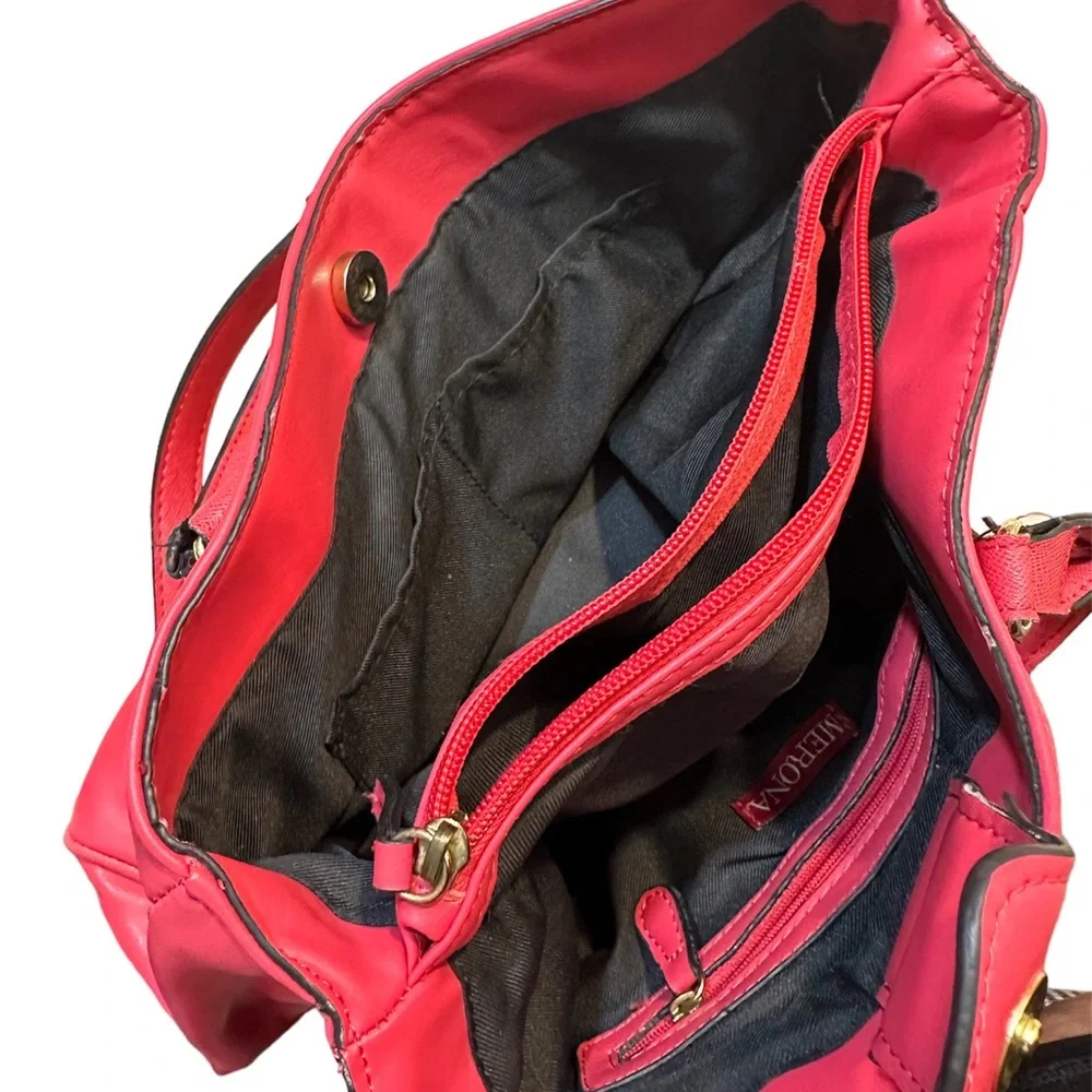 Merona Pink triple pocket shoulder purse with bow. - Picture 5 of 9